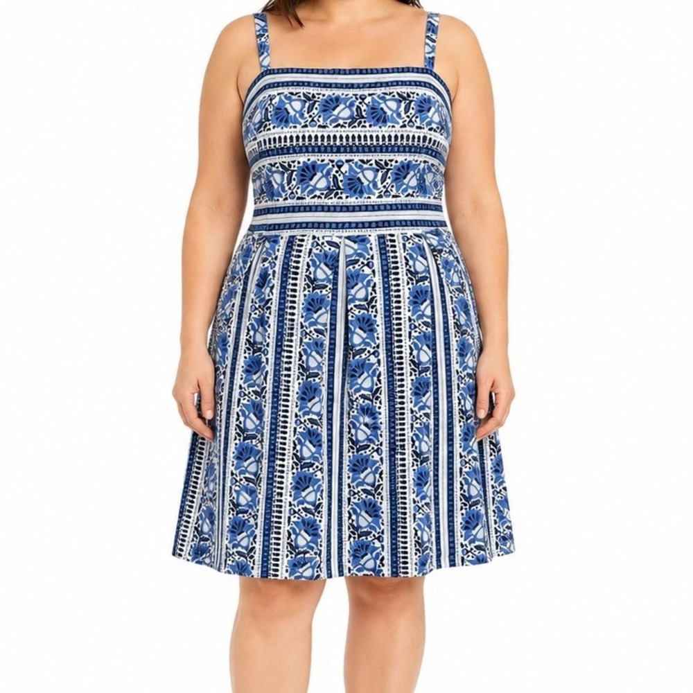 Loft Blue White Floral Stripe Sundress 14 Petite Santorini Preppy Vacation